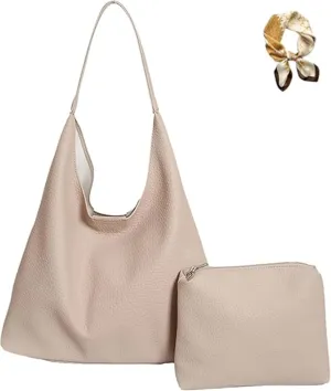 Slouchy Hobo Bags for Women Tote Bag,Retro PU Leather Crossbody Bag,Soft Shoulder Purses Handbags Large Capacity 2pcs