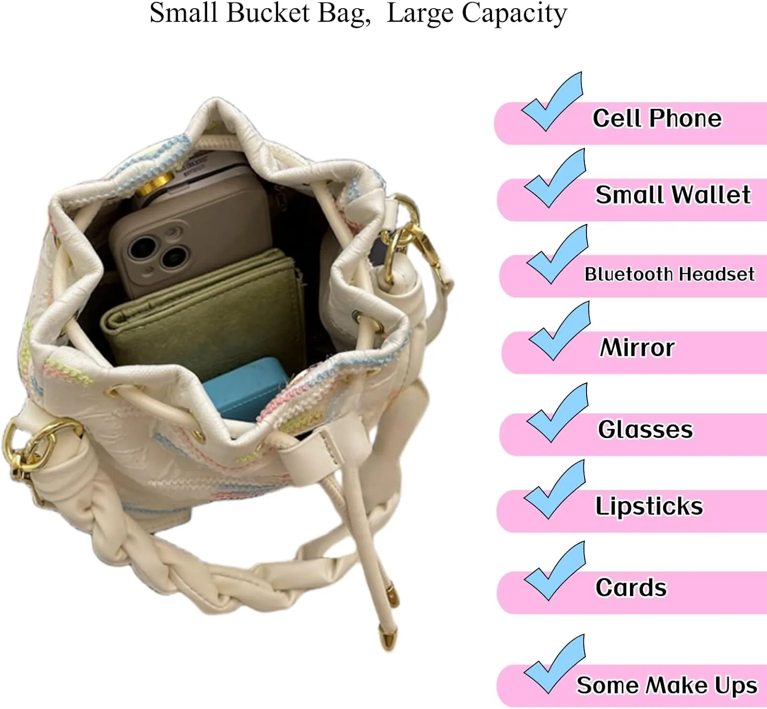 Small Bucket Bags for Women, Mini Crossbody Tote Bag with Detachable Shoulder Strap, Girls Top Handle Handbag