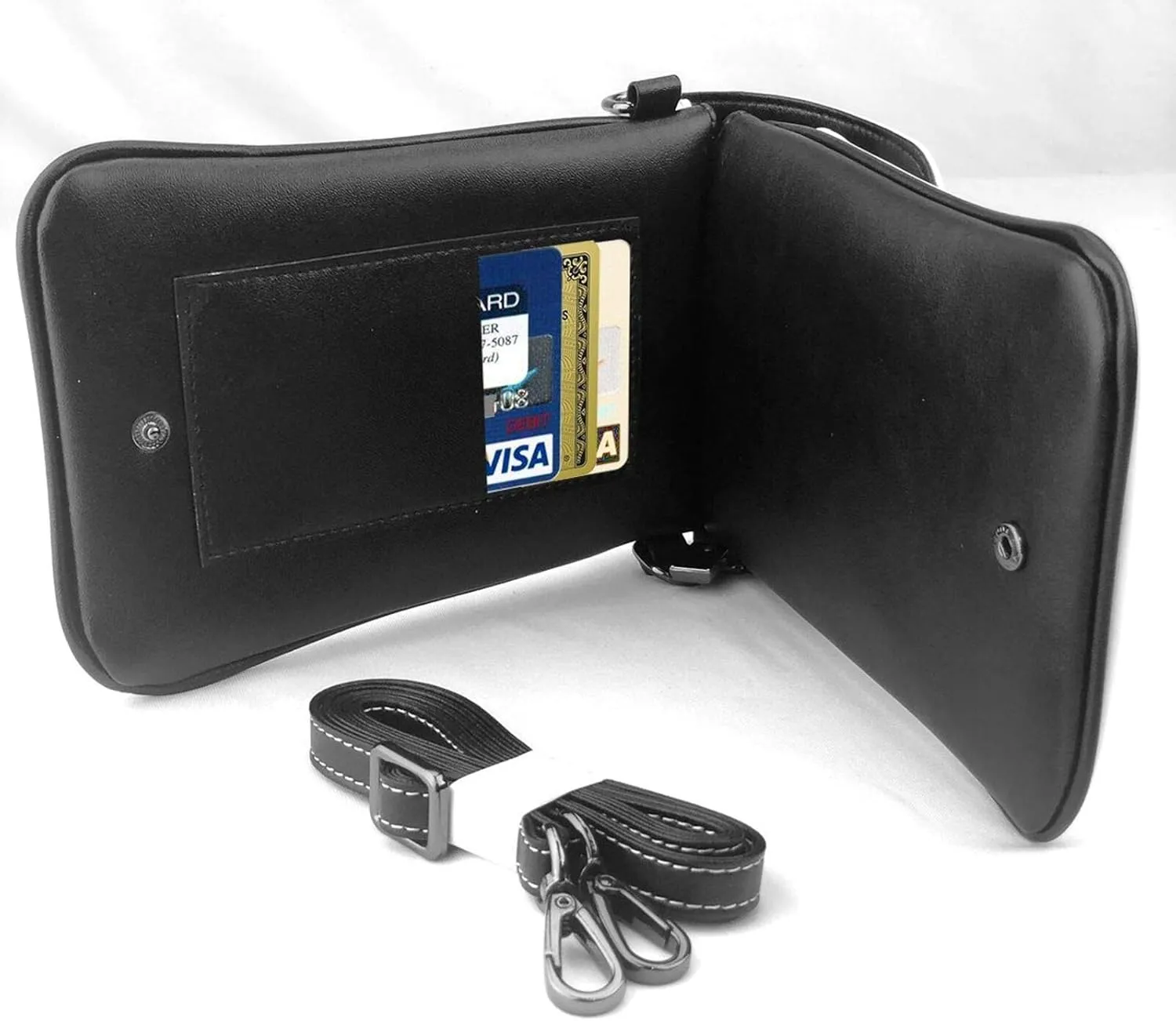 Small Cell Phone Crossbody Bag for Women Black Leather Card Wallets Shoulder Bag