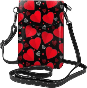 Small Cell Phone Crossbody Bag for Women Black Leather Card Wallets Shoulder Bag