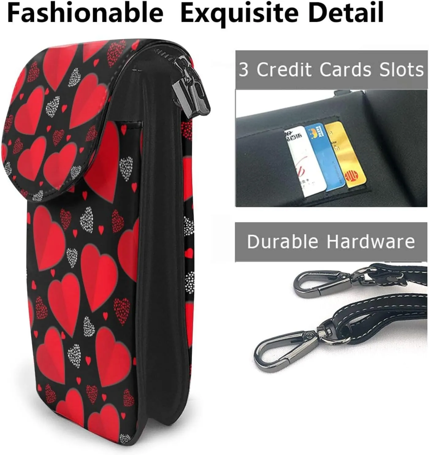 Small Cell Phone Crossbody Bag for Women Black Leather Card Wallets Shoulder Bag