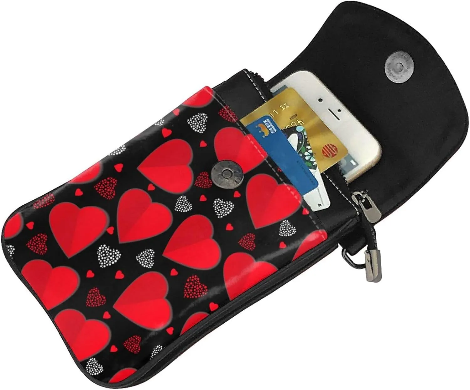 Small Cell Phone Crossbody Bag for Women Black Leather Card Wallets Shoulder Bag