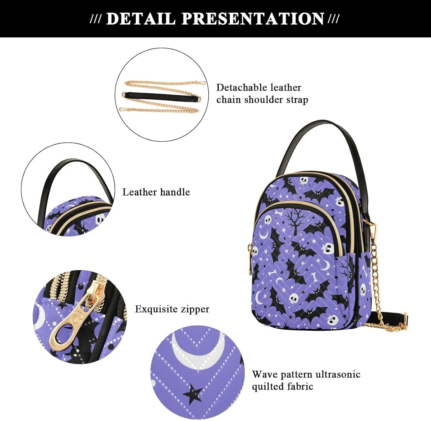 Small Cross body Bags for Women Quilted Crossbody Cell Phone Shoulder Purse Handbags Wallet Detachable Chain Bag