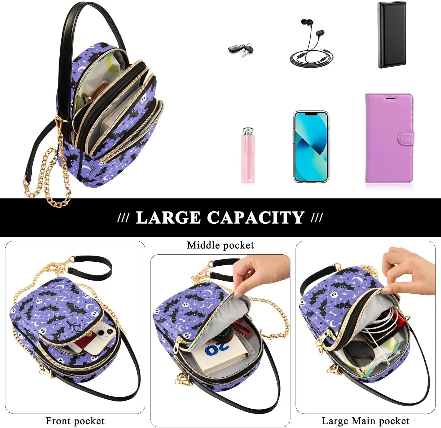 Small Cross body Bags for Women Quilted Crossbody Cell Phone Shoulder Purse Handbags Wallet Detachable Chain Bag