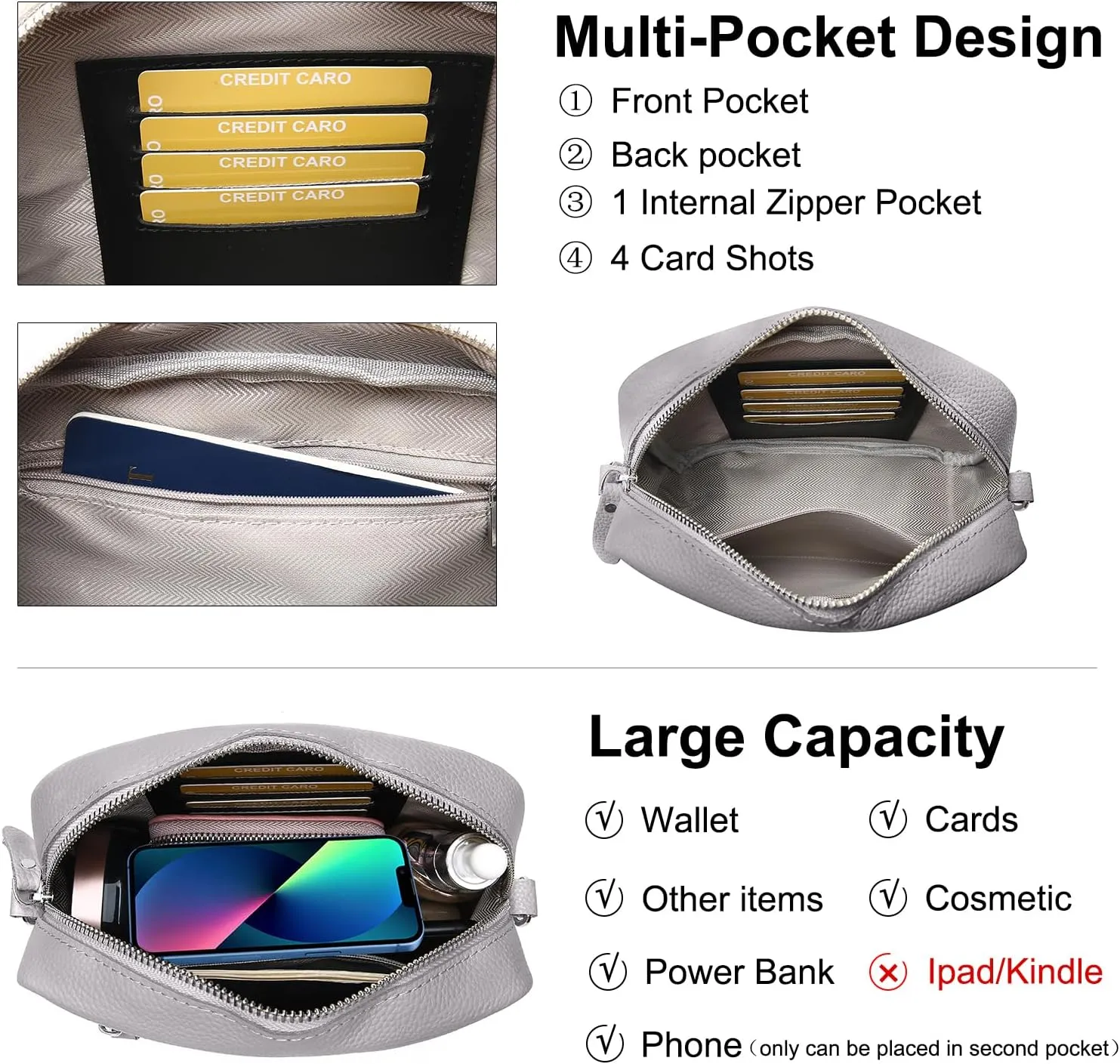 Small Crossbody Bags for Women Genuine Leather, Guitar Strap Shoulder Handbag Purse Camera Bag with Rfid Card Slots