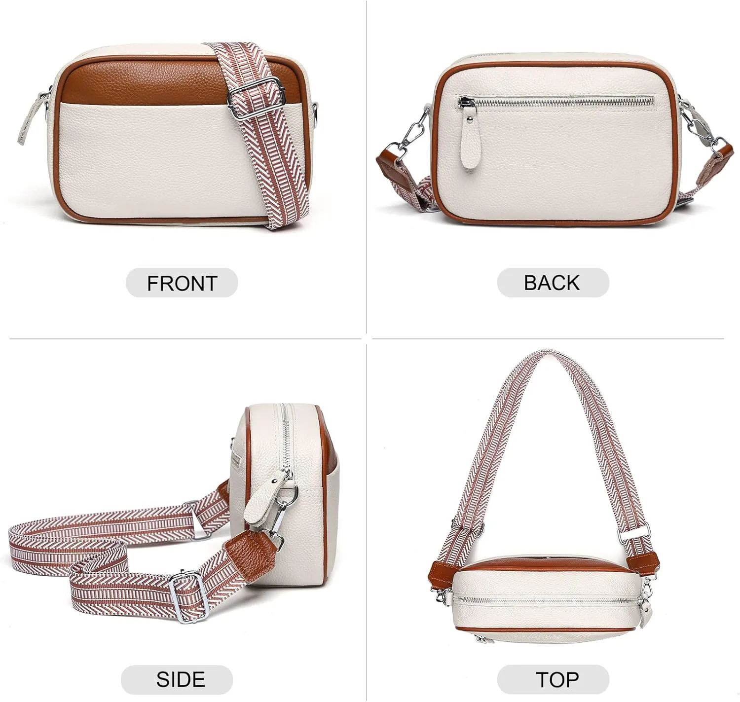 Small Crossbody Bags for Women Genuine Leather, Guitar Strap Shoulder Handbag Purse Camera Bag with Rfid Card Slots