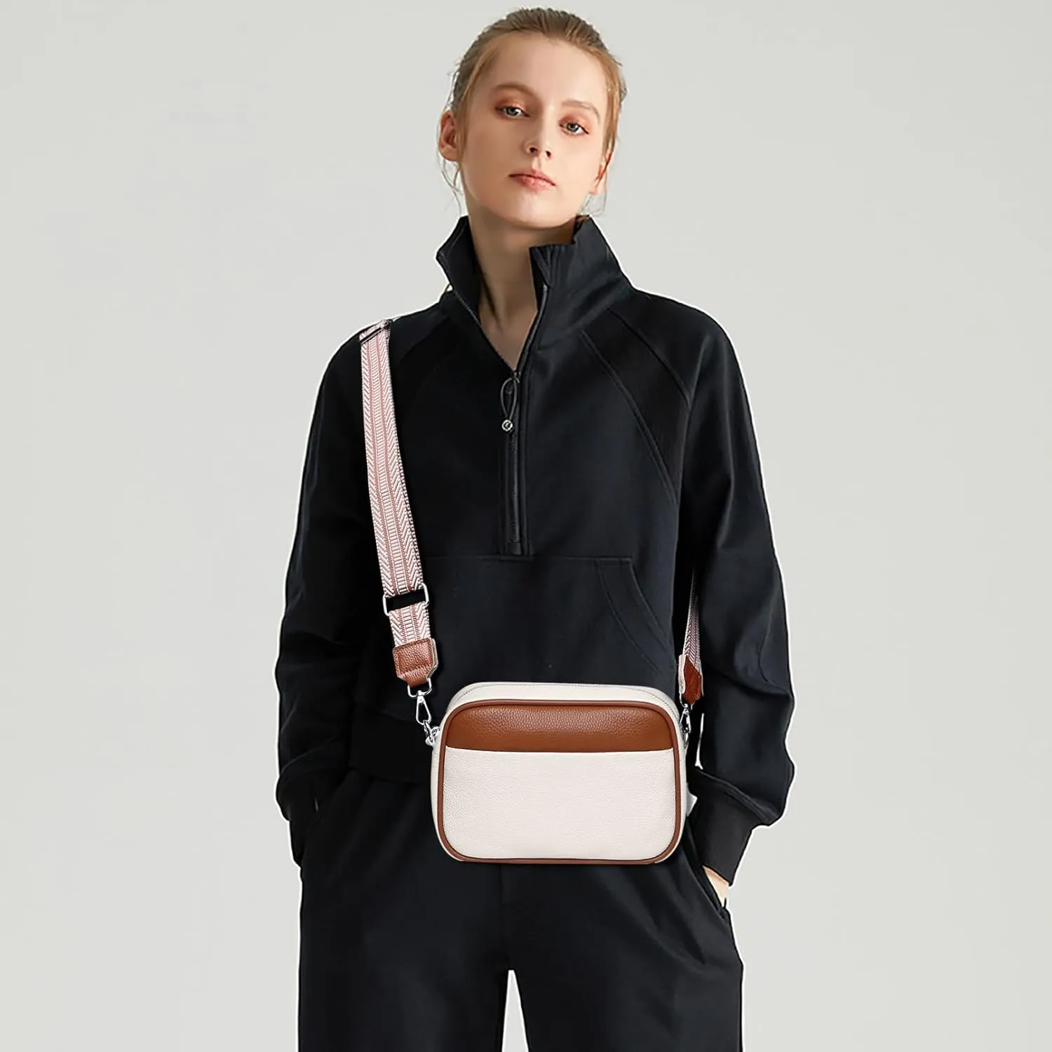 Small Crossbody Bags for Women Genuine Leather, Guitar Strap Shoulder Handbag Purse Camera Bag with Rfid Card Slots