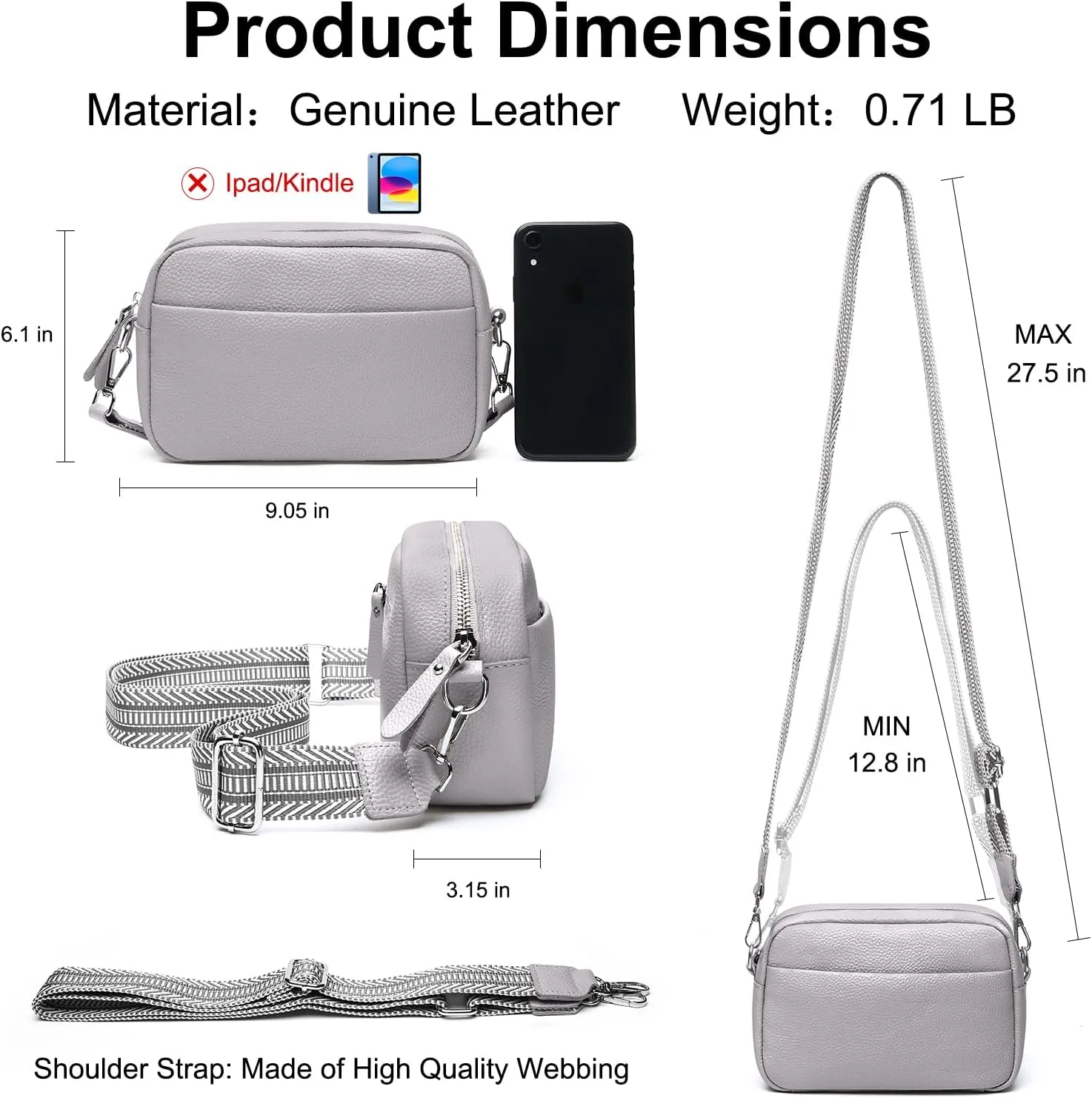 Small Crossbody Bags for Women Genuine Leather, Guitar Strap Shoulder Handbag Purse Camera Bag with Rfid Card Slots