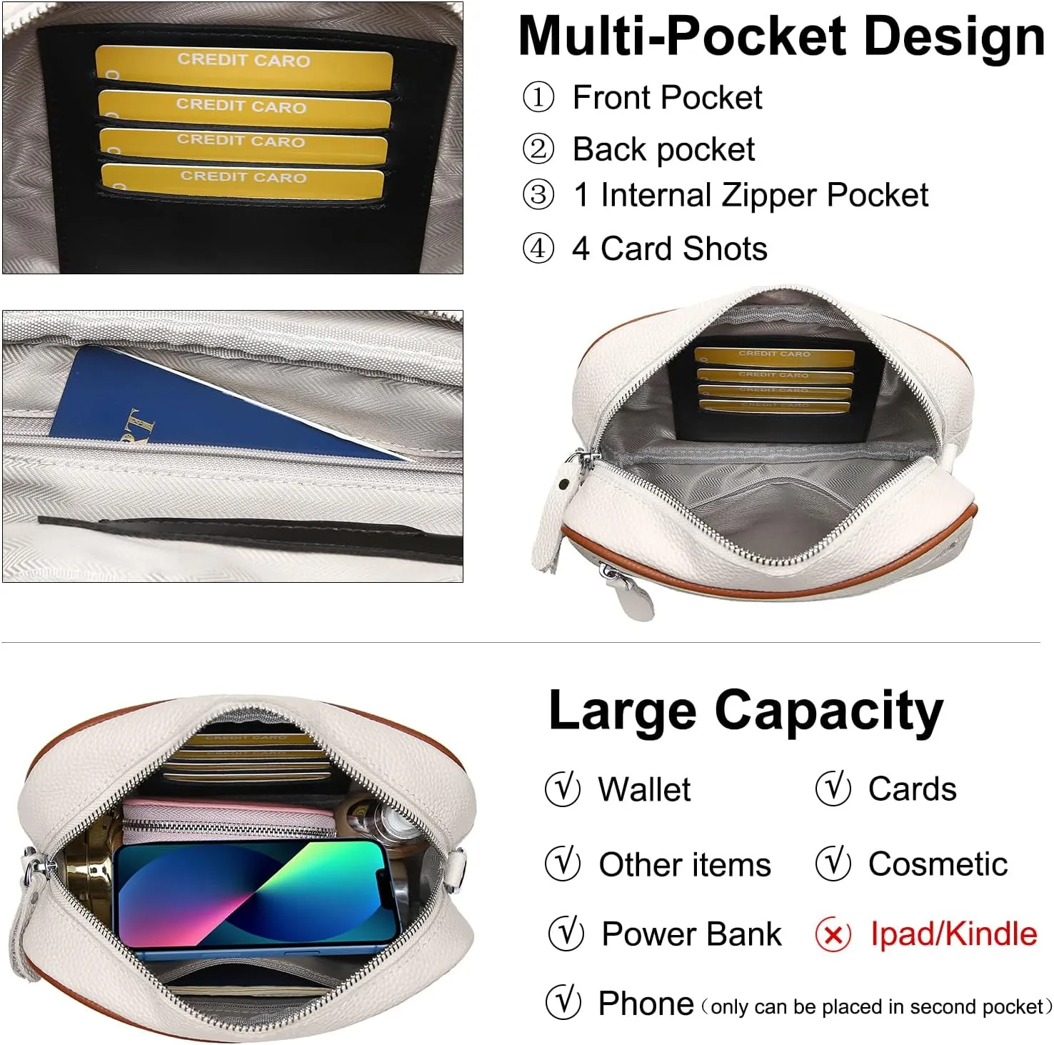 Small Crossbody Bags for Women Genuine Leather, Guitar Strap Shoulder Handbag Purse Camera Bag with Rfid Card Slots