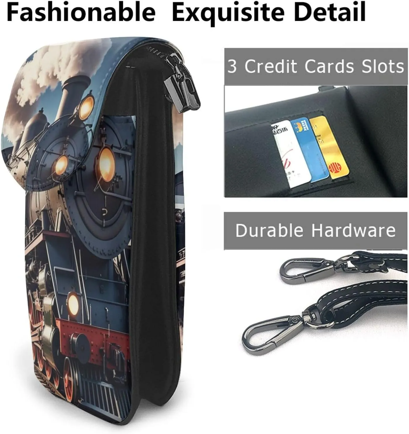 Small Crossbody Bags for Women,Leather Shoulder Bag for Cell Phone Purse with Strap and black and gold flowers Printed