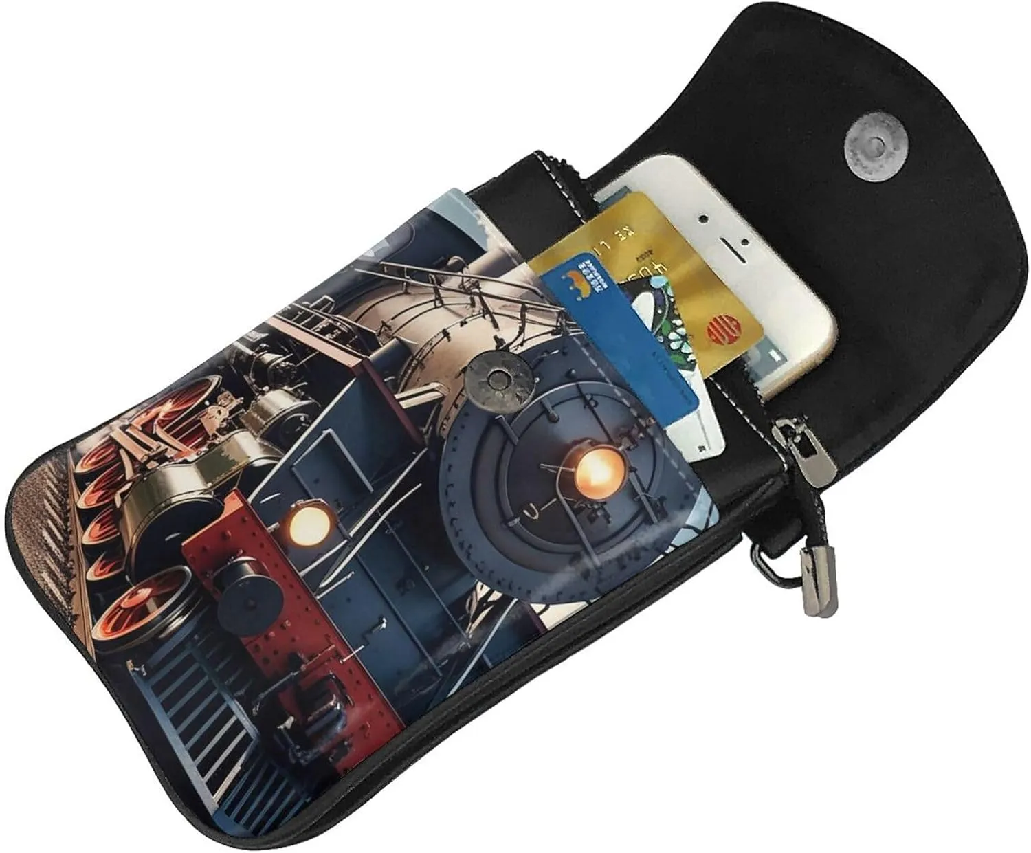 Small Crossbody Bags for Women,Leather Shoulder Bag for Cell Phone Purse with Strap and black and gold flowers Printed