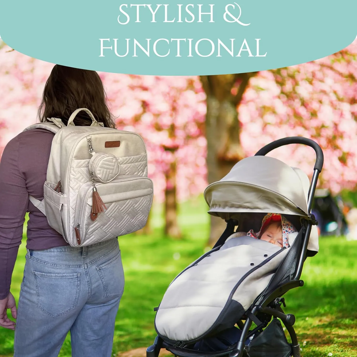 Small Diaper Bag Backpack, Mini Diaper Backpack, Lightweight, Insulated Pockets, Changing Pad, Stroller Straps (Classic, Light Cream)
