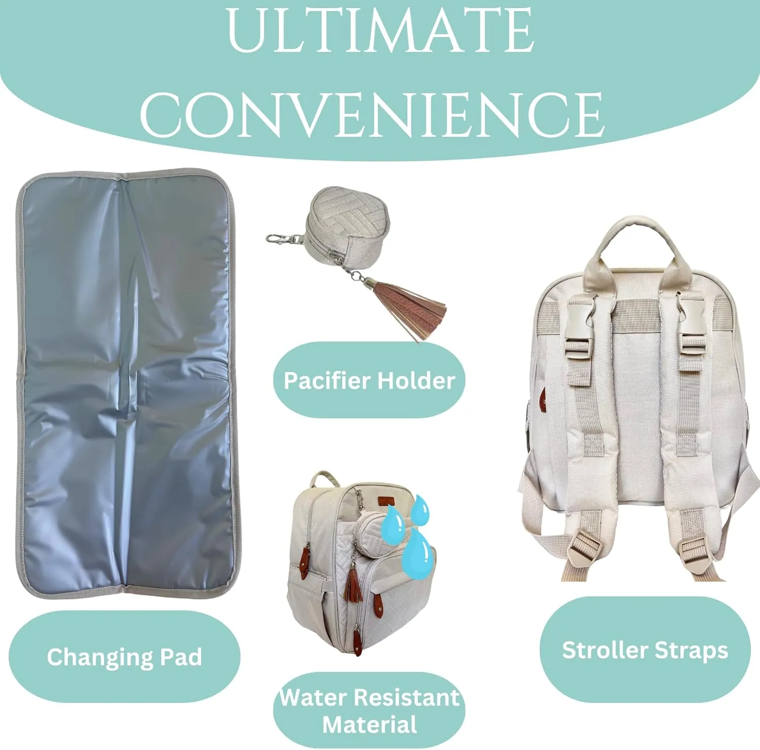 Small Diaper Bag Backpack, Mini Diaper Backpack, Lightweight, Insulated Pockets, Changing Pad, Stroller Straps (Classic, Light Cream)