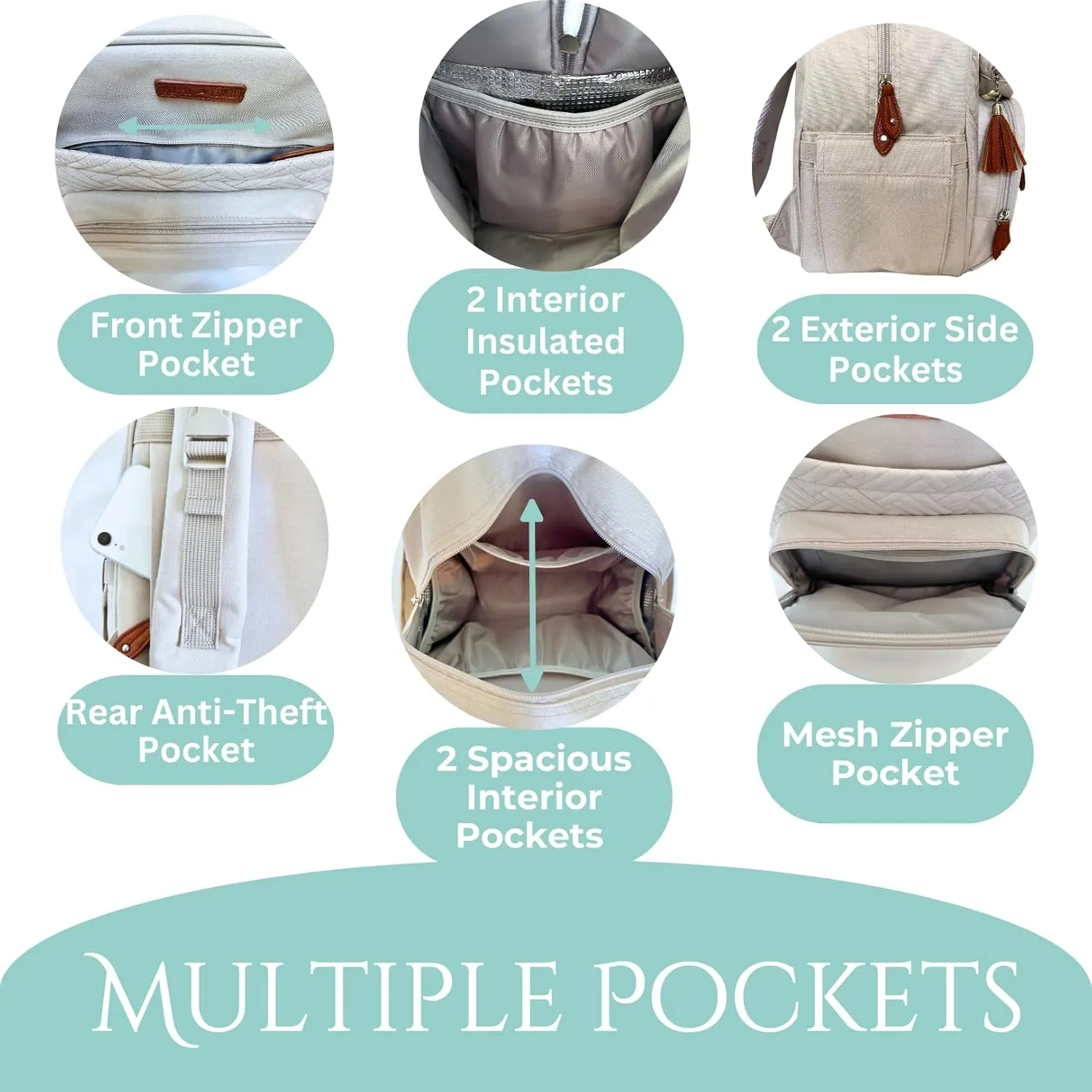 Small Diaper Bag Backpack, Mini Diaper Backpack, Lightweight, Insulated Pockets, Changing Pad, Stroller Straps (Classic, Light Cream)