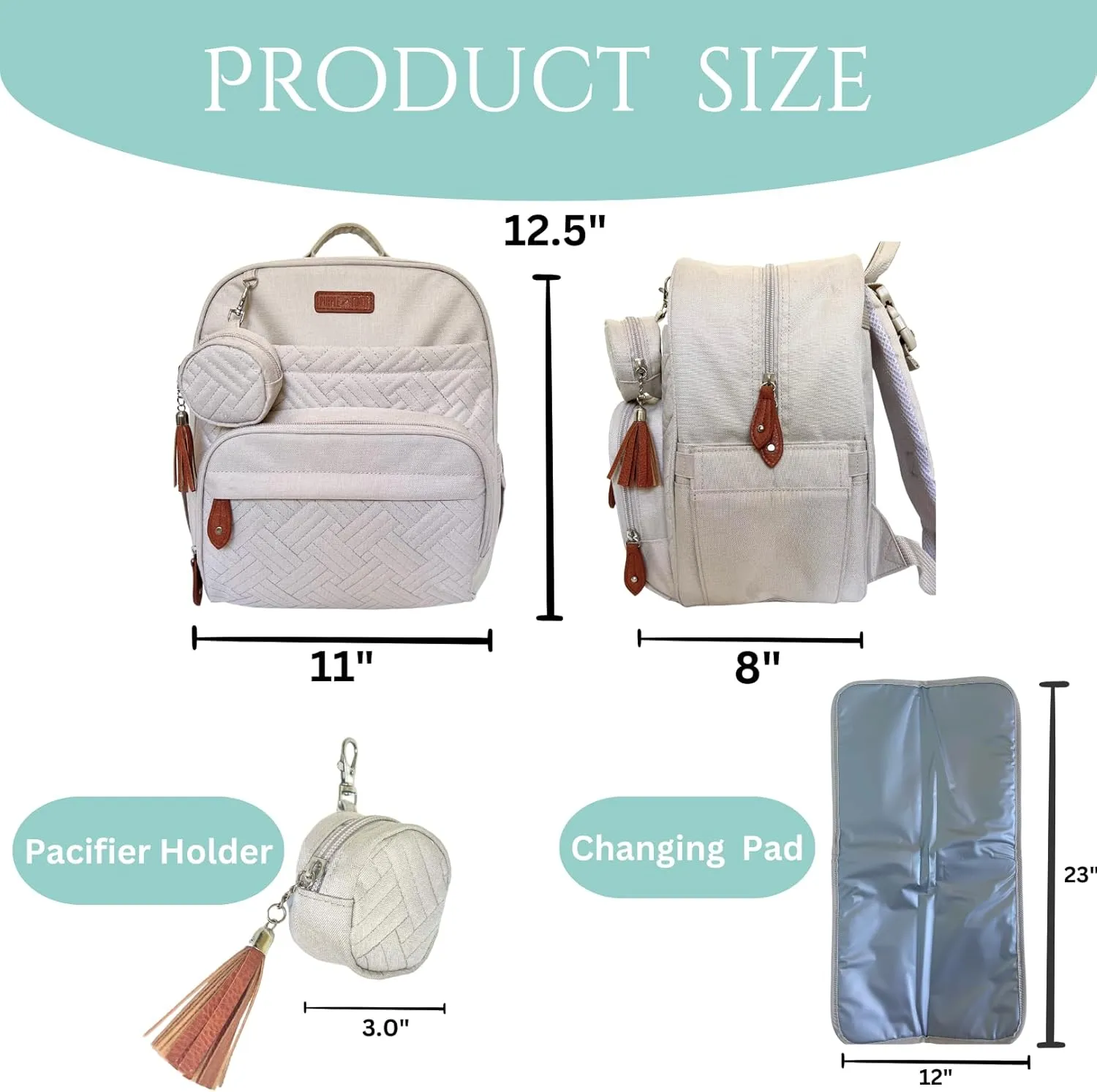 Small Diaper Bag Backpack, Mini Diaper Backpack, Lightweight, Insulated Pockets, Changing Pad, Stroller Straps (Classic, Light Cream)