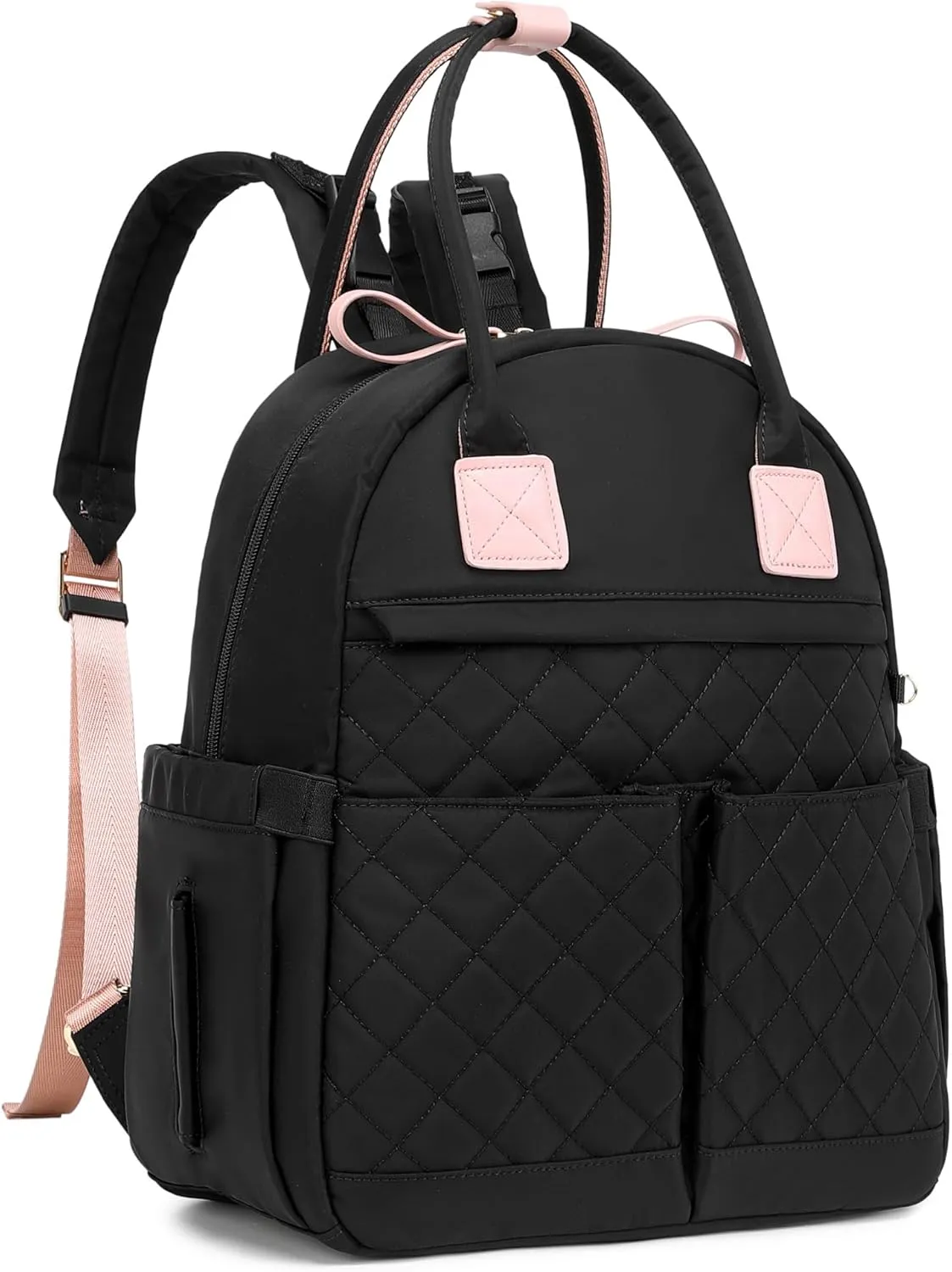 Small Diaper Bag Backpack with Stroller Buckle, Water-Resistant, Insulated Pockets, Black
