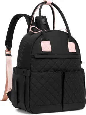 Small Diaper Bag Backpack with Stroller Buckle, Water-Resistant, Insulated Pockets, Black