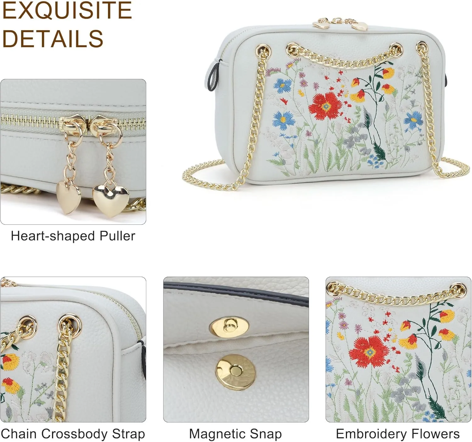 Small Flower Crossbody Bag, Trendy Designer Shoulder Bag, Phone Purse for Women with Adjustable Chain Straps