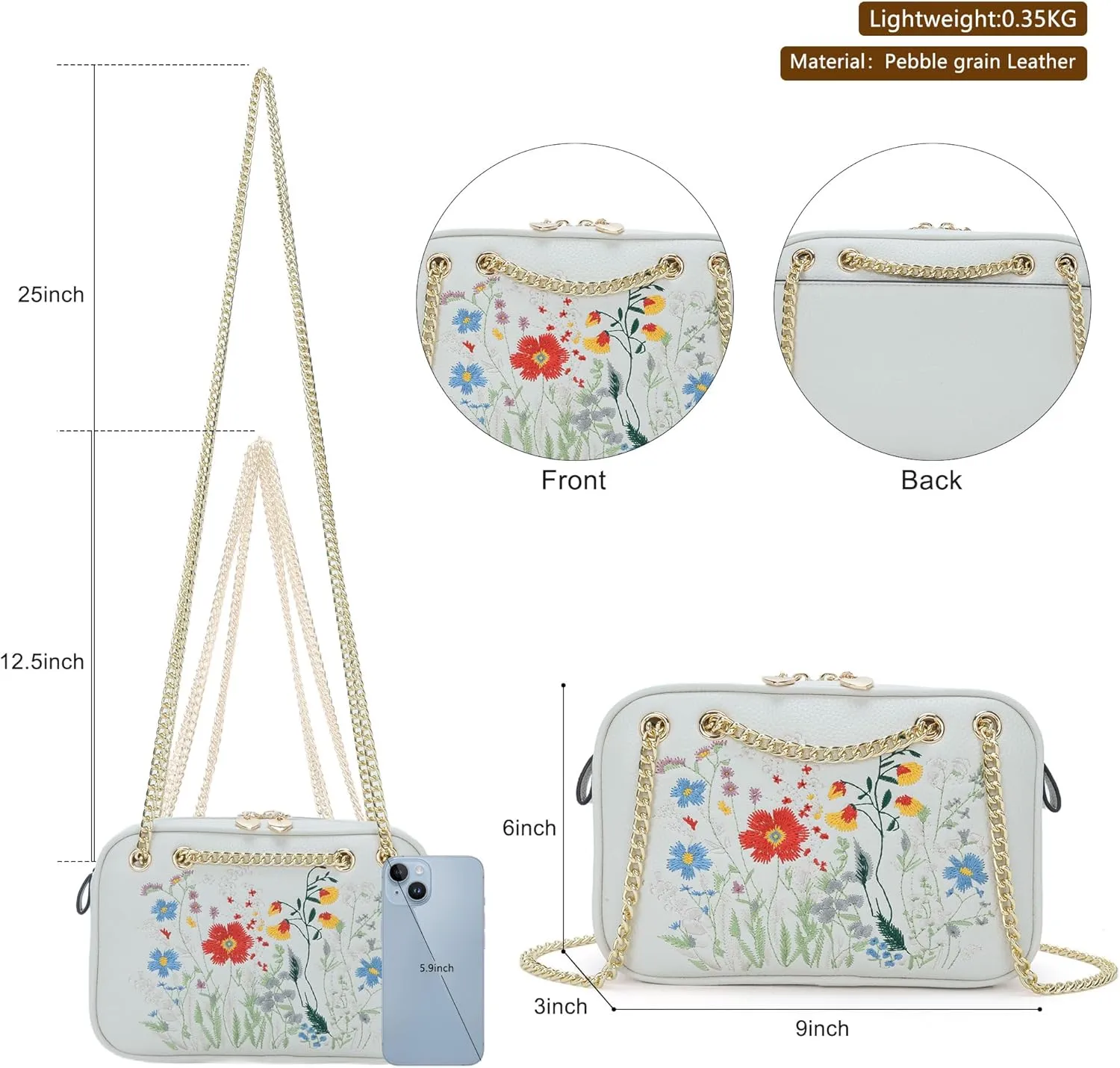 Small Flower Crossbody Bag, Trendy Designer Shoulder Bag, Phone Purse for Women with Adjustable Chain Straps