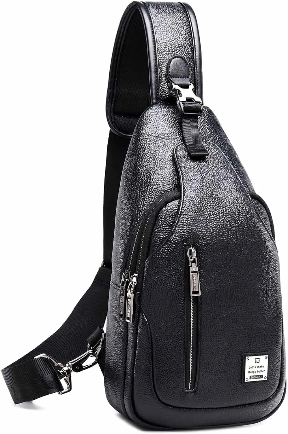 Small Sling Bag Crossbody Backpack Over the Shoulder Bag for Men Women Travel Outdoors, Lightweight Sling Chest Pack (Large, Pu leather)