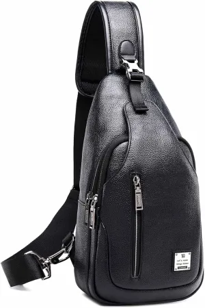 Small Sling Bag Crossbody Backpack Over the Shoulder Bag for Men Women Travel Outdoors, Lightweight Sling Chest Pack (Large, Pu leather)