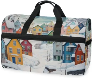 Snow Winter Cottage Travel Duffel Bag Luggage Sports Gym Bags With Shoes Compartment Large Capacity Lightweight Duffle Bag For Men Women