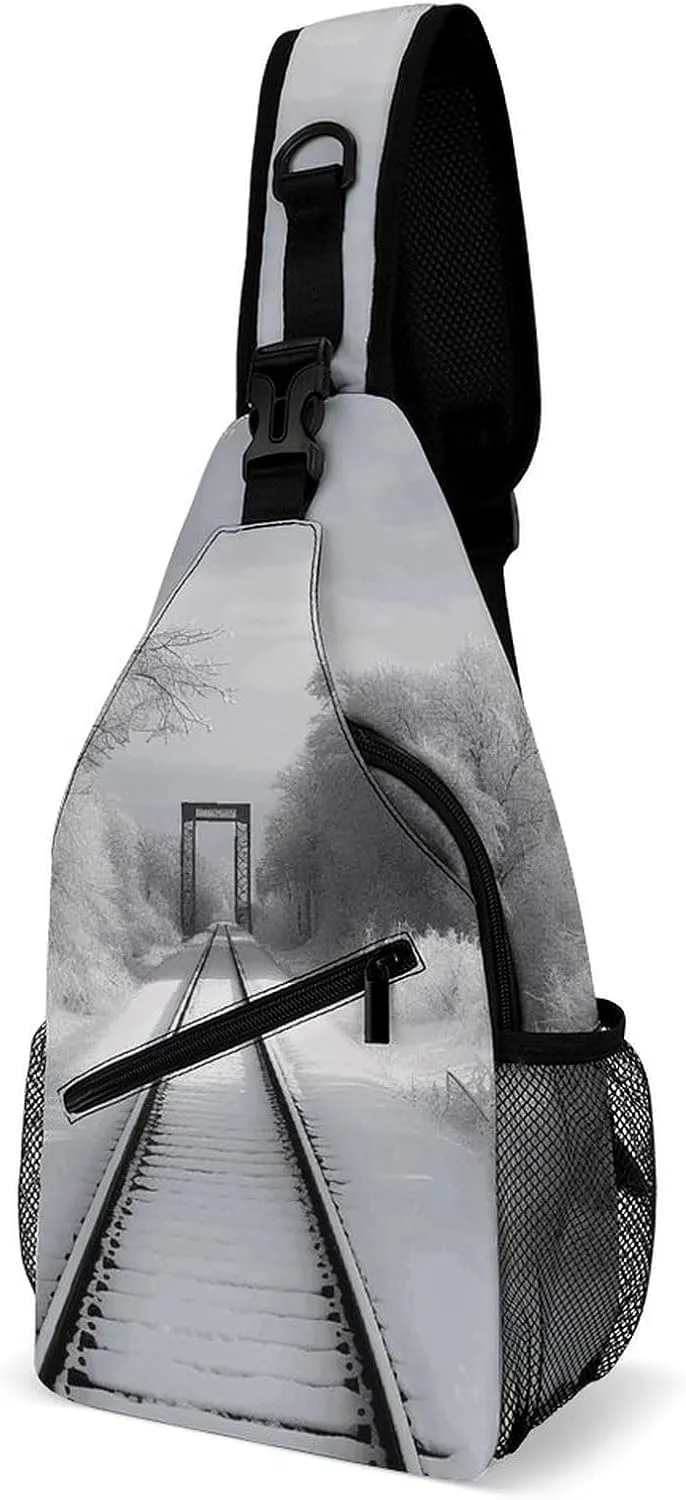 Snowy Train Tracks Crossbody Sling Bag for Women Men Sling Backpack Travel Chest Bag Pack Man Purse Shoulder Bags Daypack for Travel Hiking Cycling