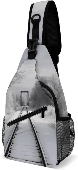 Snowy Train Tracks Crossbody Sling Bag for Women Men Sling Backpack Travel Chest Bag Pack Man Purse Shoulder Bags Daypack for Travel Hiking Cycling