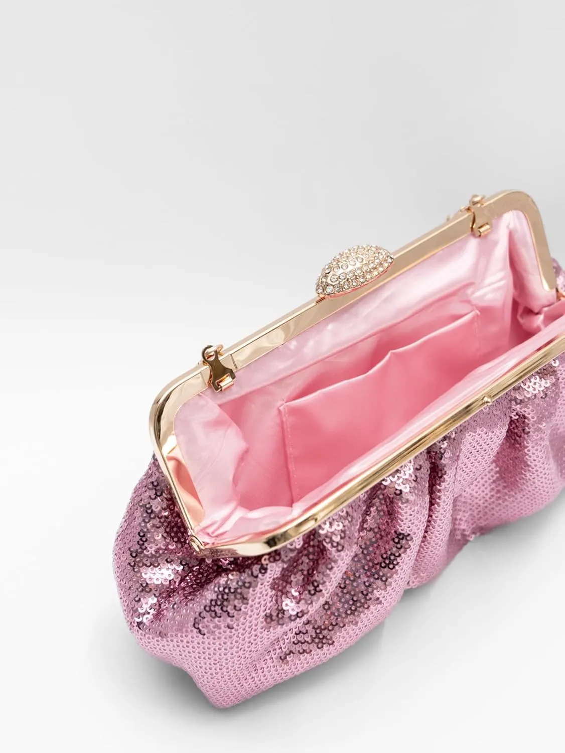 Solid Color Fish Scale Sequins Pleated Clutch Bag Hardware With Rhinestones Shiny Crossbody Purse for Women