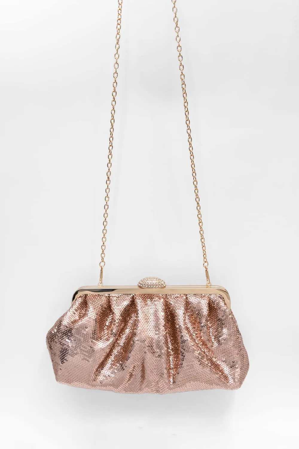 Solid Color Fish Scale Sequins Pleated Clutch Bag Hardware With Rhinestones Shiny Crossbody Purse for Women