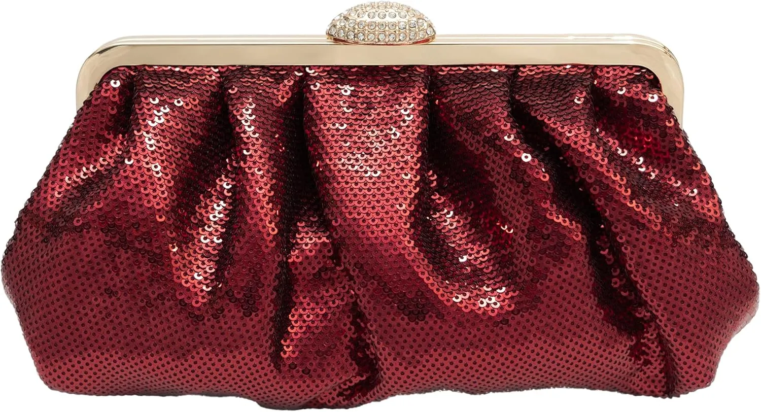 Solid Color Fish Scale Sequins Pleated Clutch Bag Hardware With Rhinestones Shiny Crossbody Purse for Women