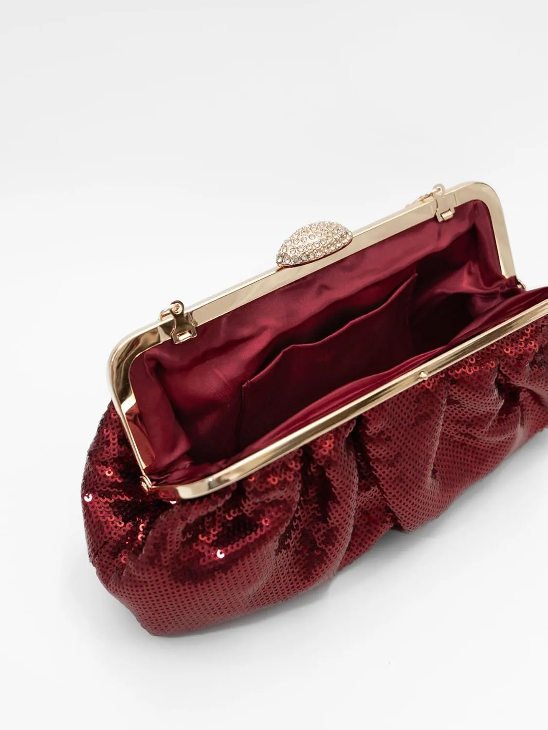 Solid Color Fish Scale Sequins Pleated Clutch Bag Hardware With Rhinestones Shiny Crossbody Purse for Women