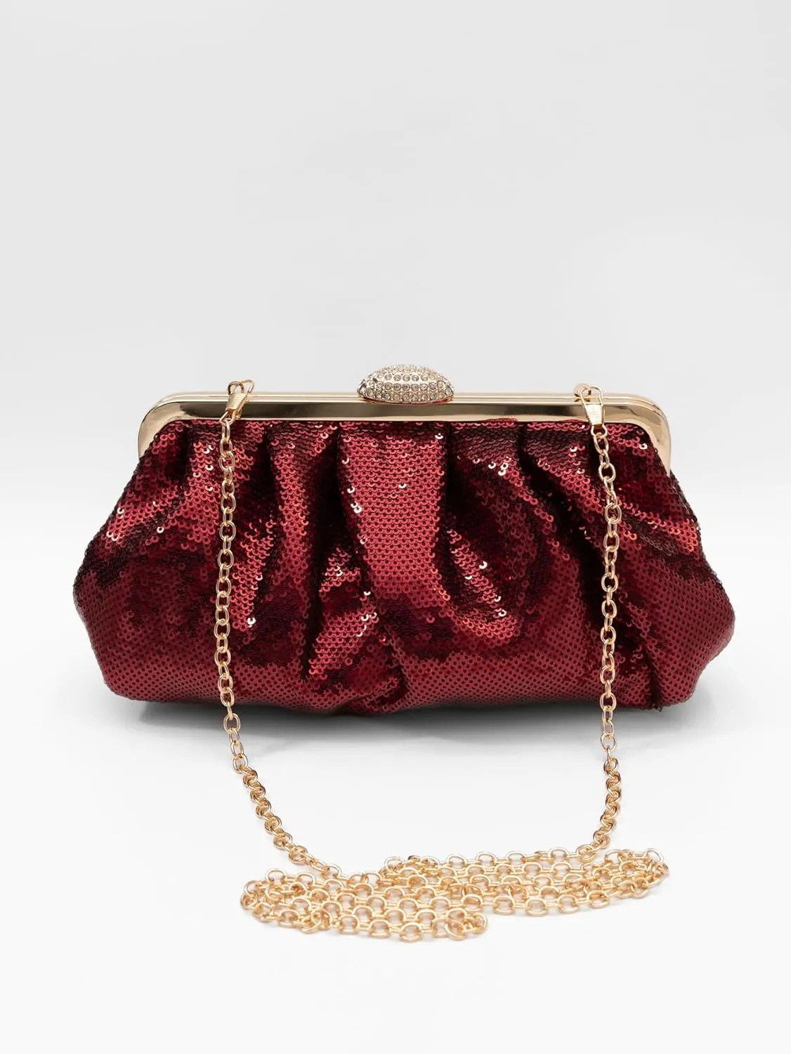 Solid Color Fish Scale Sequins Pleated Clutch Bag Hardware With Rhinestones Shiny Crossbody Purse for Women