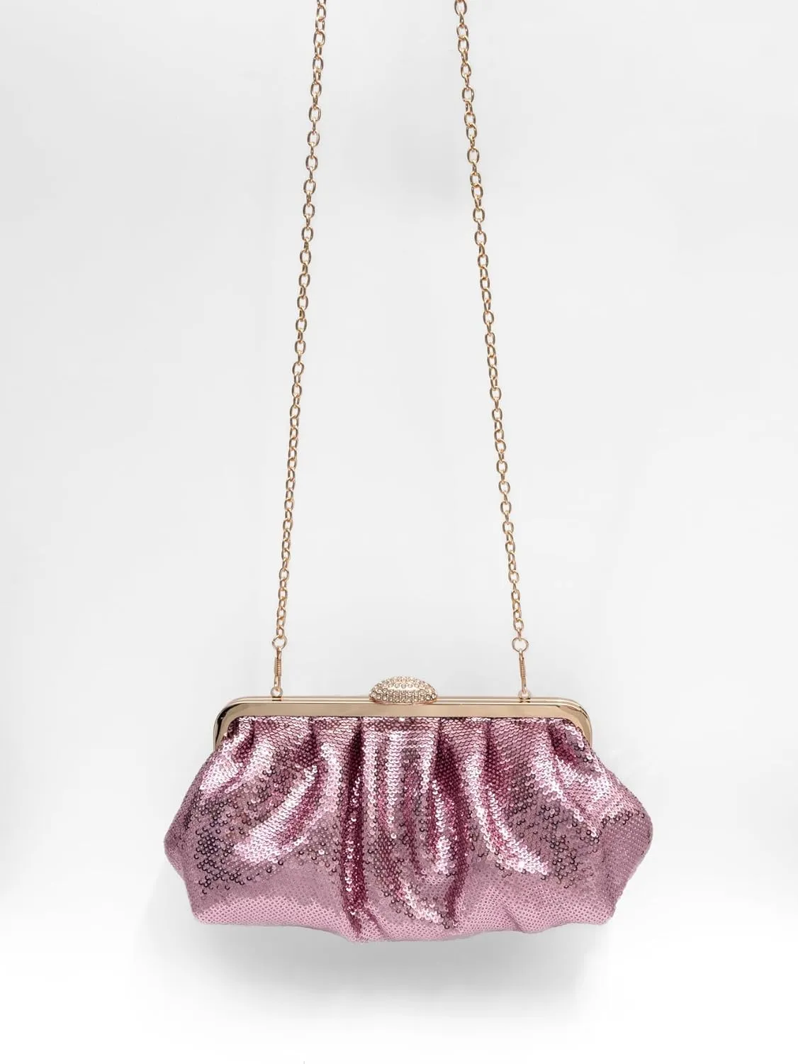 Solid Color Fish Scale Sequins Pleated Clutch Bag Hardware With Rhinestones Shiny Crossbody Purse for Women