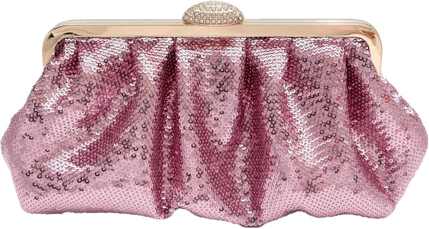 Solid Color Fish Scale Sequins Pleated Clutch Bag Hardware With Rhinestones Shiny Crossbody Purse for Women