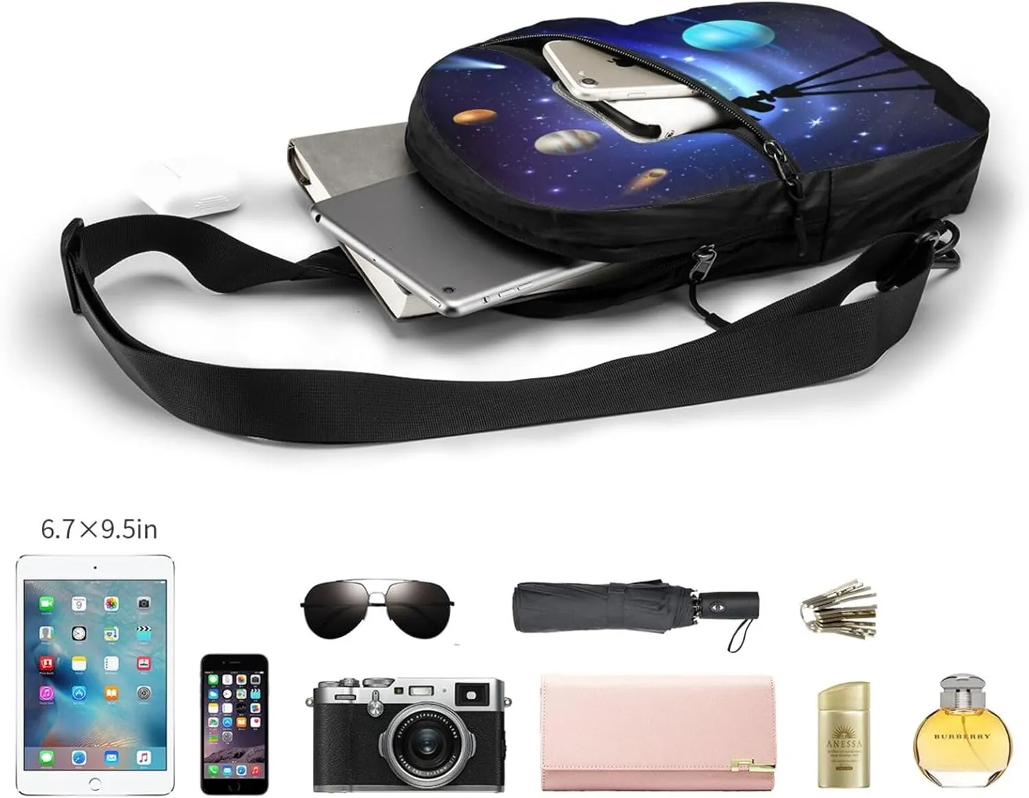 Space Telescope Sling Bag for Men Women, Small Crossbody Sling Backpack Shoulder Chest Bag, Anti Theft Travel Hiking Sports