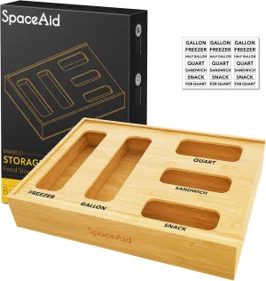 SpaceAid Bag Storage Organizer for Kitchen Drawer, Bamboo Organizer, Compatible with Gallon, Quart, Sandwich and Snack Variety Size Bag (1 Box 5 Slots)