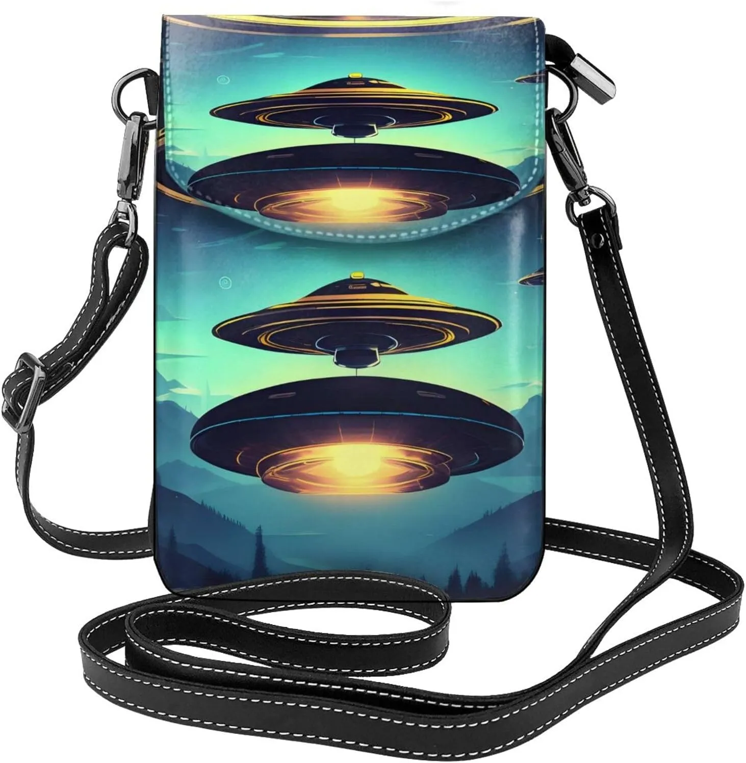 Spacecraft Descend Zippered Crossbody Bag, Women'S Shoulder Bag With Card Slot, Removable Shoulder Strap, 7.6 X 4.9 In.