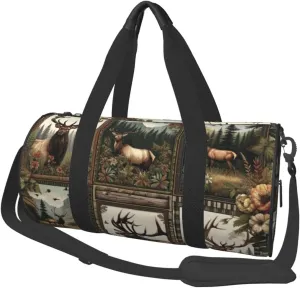 Sports Duffel Bag Elk-Camo-Deer-Floral Foldable Travel Tote Bag Weekender Sleepover Carry On Bag