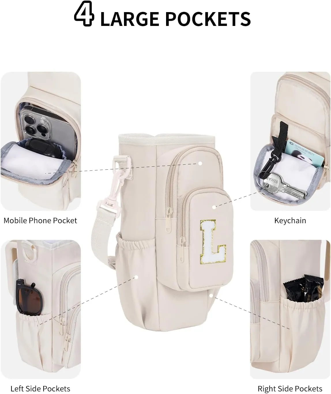 sportsnew Gifts for Mom Water Bottle Carrier Bag for Stanley Brumate era 40 oz Tumbler with Phone Pocket Personalized Initial Water Bottle Holder with Strap & Straw Toppers Stanley Cup Accessories
