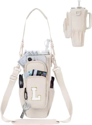 sportsnew Gifts for Mom Water Bottle Carrier Bag for Stanley Brumate era 40 oz Tumbler with Phone Pocket Personalized Initial Water Bottle Holder with Strap & Straw Toppers Stanley Cup Accessories