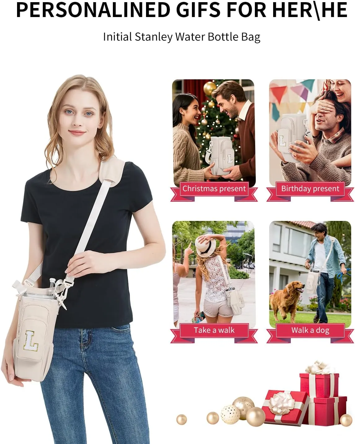 sportsnew Gifts for Mom Water Bottle Carrier Bag for Stanley Brumate era 40 oz Tumbler with Phone Pocket Personalized Initial Water Bottle Holder with Strap & Straw Toppers Stanley Cup Accessories