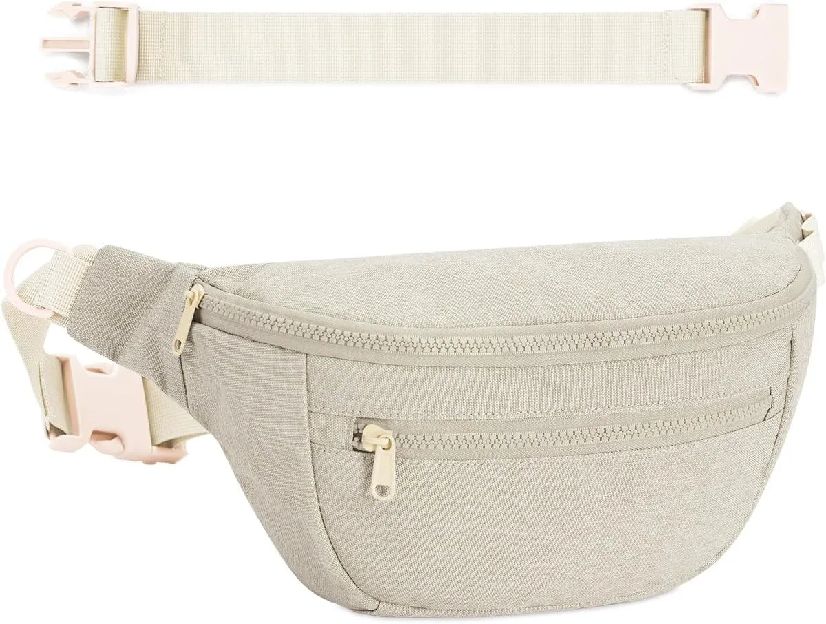 sportsnew Large Fanny Packs for Women, Waist Pack Fashion Crossbody Belt Bags for Walking Running Hiking Travel Bag Beige patent pending