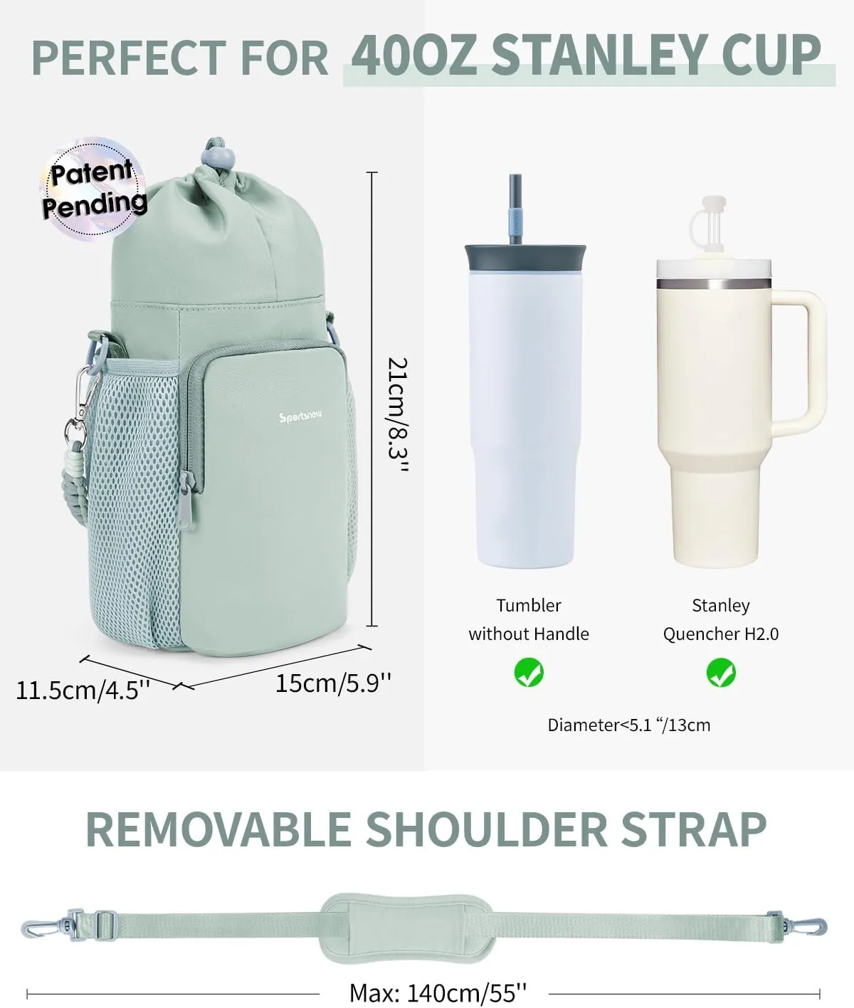 sportsnew Water Bottle Bag Holder Fit for 30/40oz Stanley Brumate era Simple Modern and 32/40/64 oz Without Handle Bottle