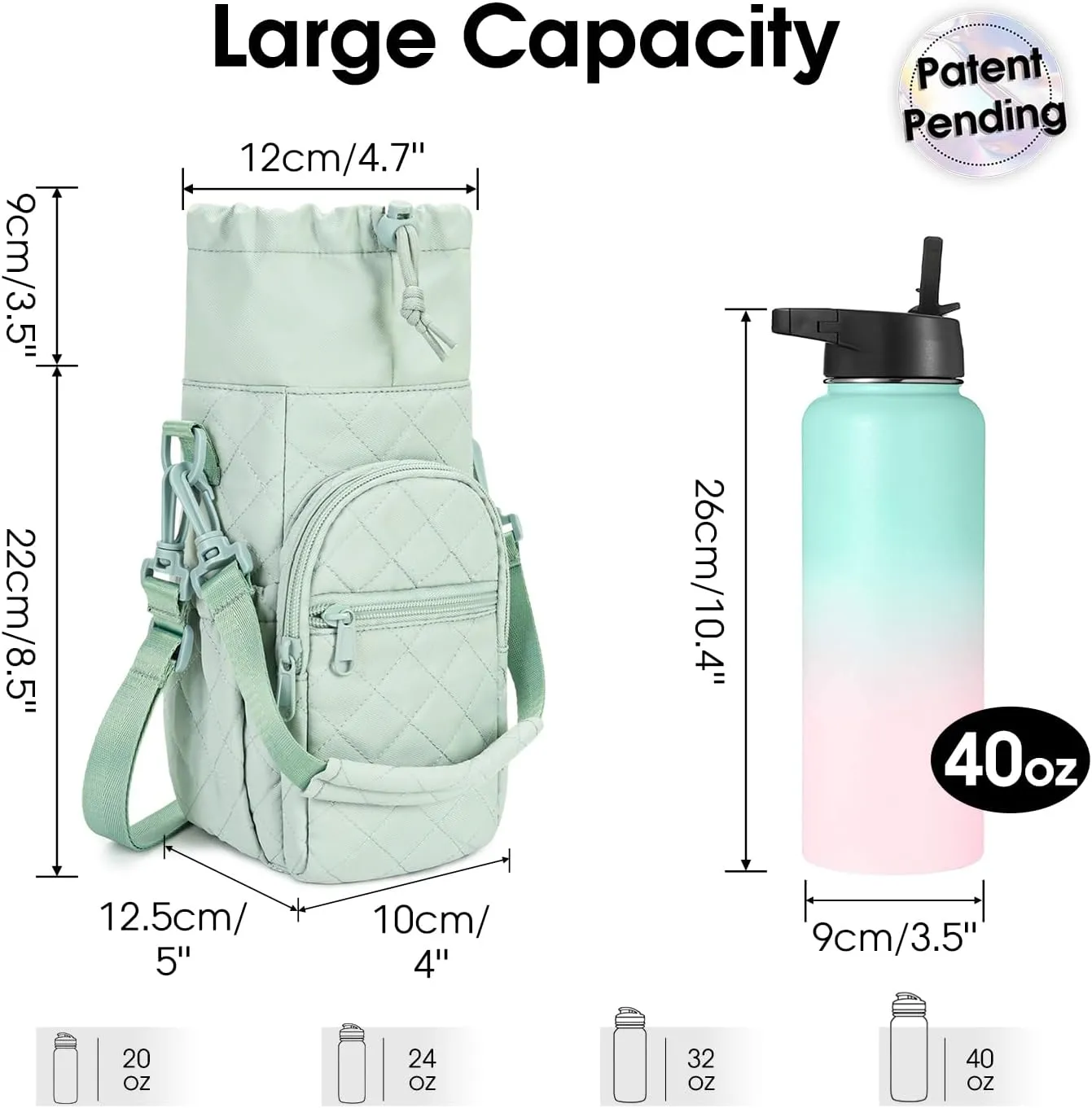 sportsnew Water Bottle Holder with Strap 32oz 40oz Insulated Water Bottle Carrier Sling Bag with Phone Pocket Crossbody