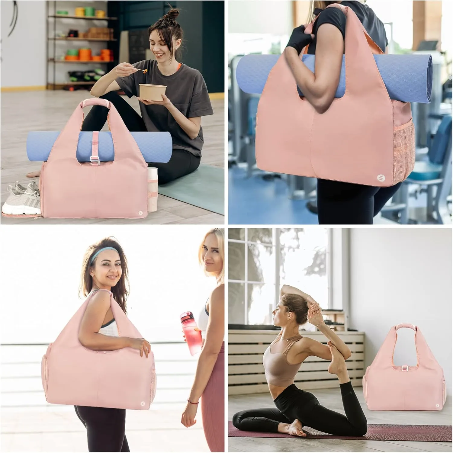sportsnew Yoga Gym Bags for Women with Shoes Compartment & Wet Dry Storage Pockets & Adjustable Yoga Mat Holder, Patent Pending