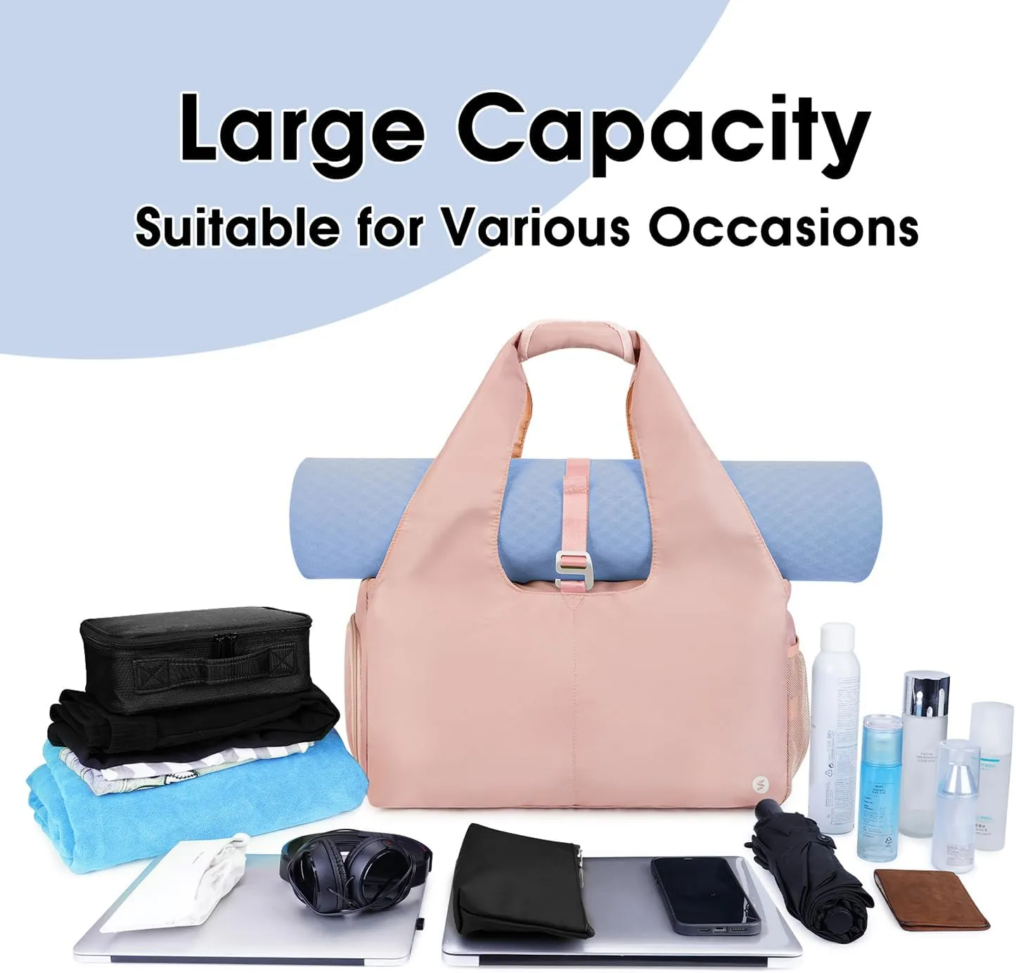 sportsnew Yoga Gym Bags for Women with Shoes Compartment & Wet Dry Storage Pockets & Adjustable Yoga Mat Holder, Patent Pending