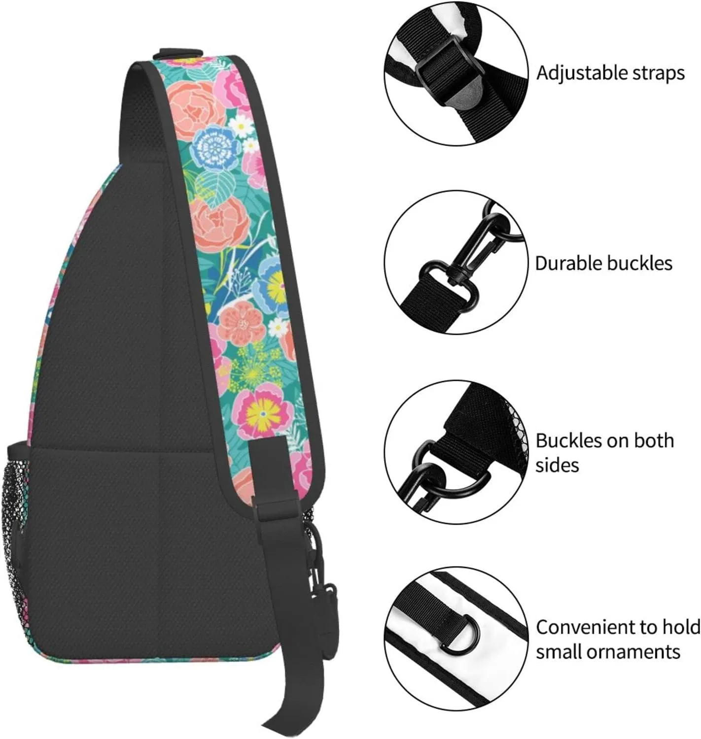 Spring Flower Blossom Vintage Floral Sling Bag for Women Men's Crossbody Backpack Travel Hiking Daypack Shoulder Chest Bag with Adjustable Strap