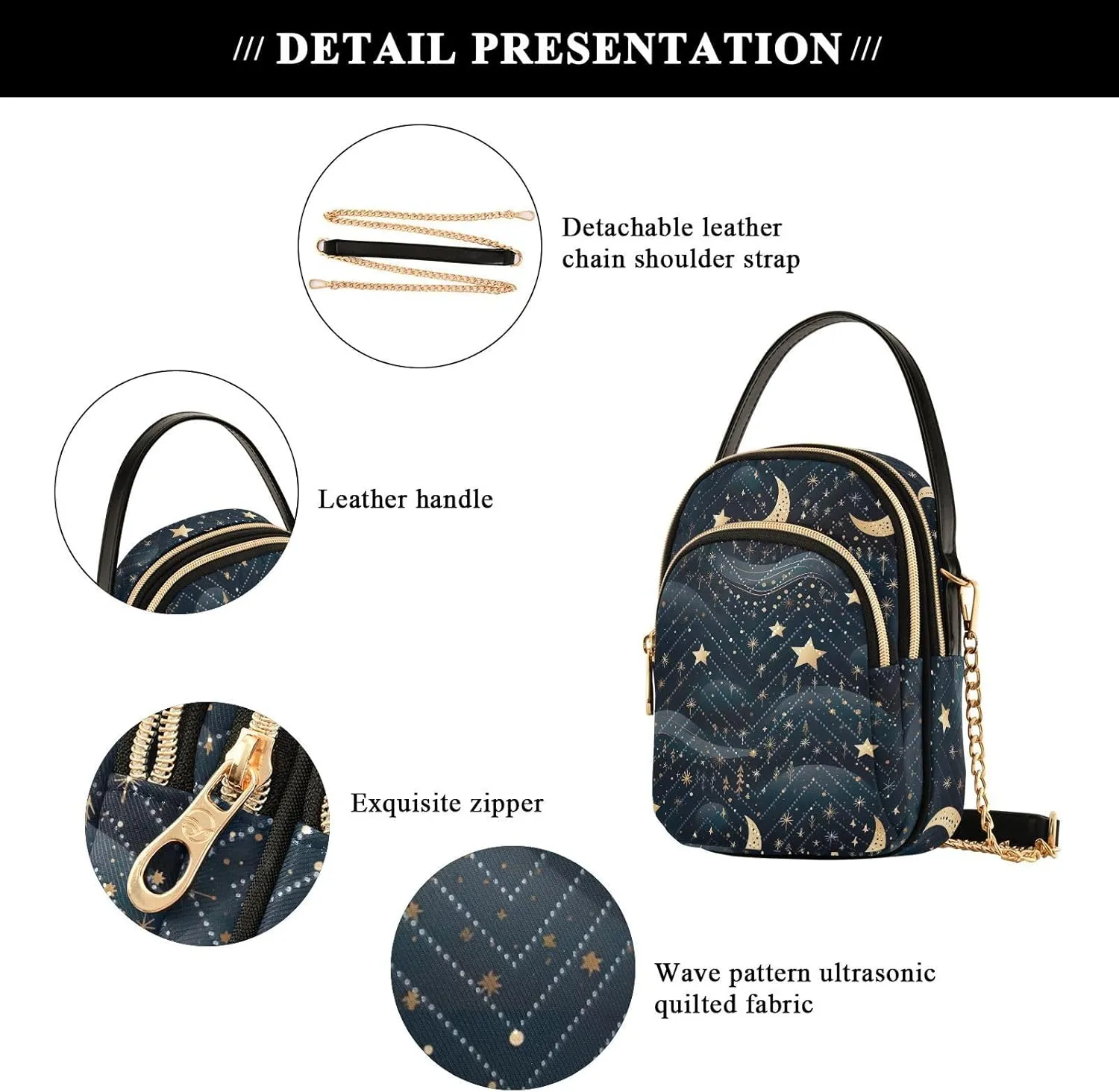 Stars and Moon Small Crossbody Bags for Women Detachable Strap Purses Travel Handbags 20850782
