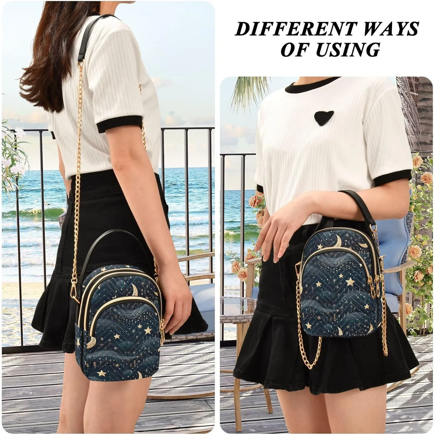 Stars and Moon Small Crossbody Bags for Women Detachable Strap Purses Travel Handbags 20850782